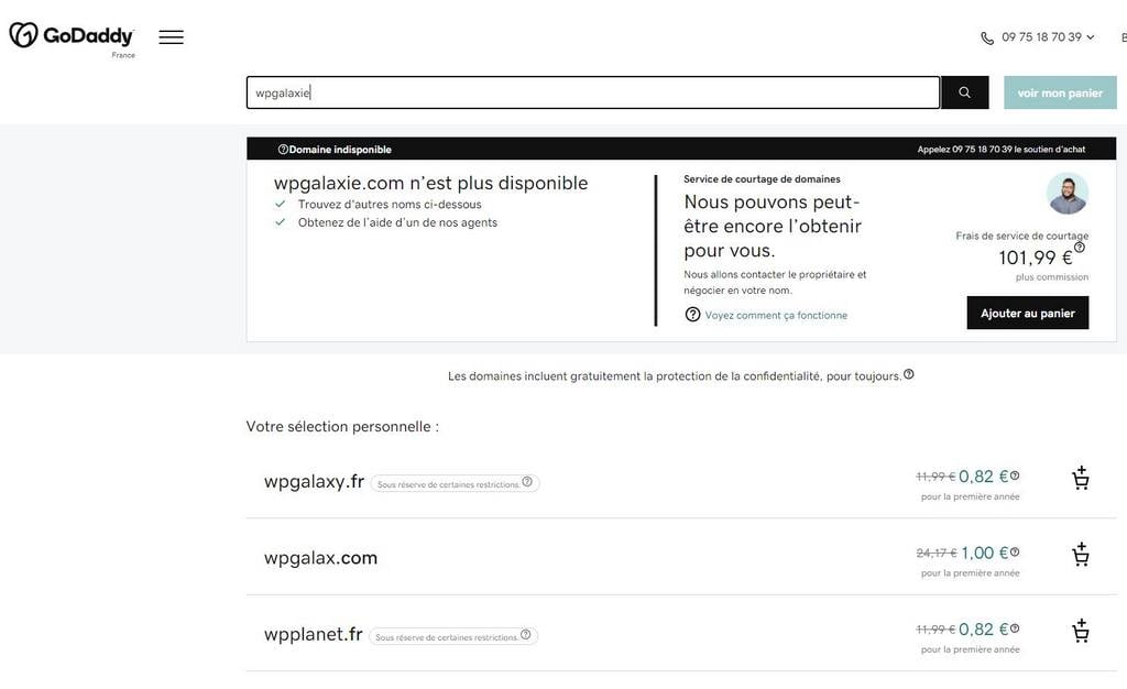 Générateur de nom de domaine chez Godaddy