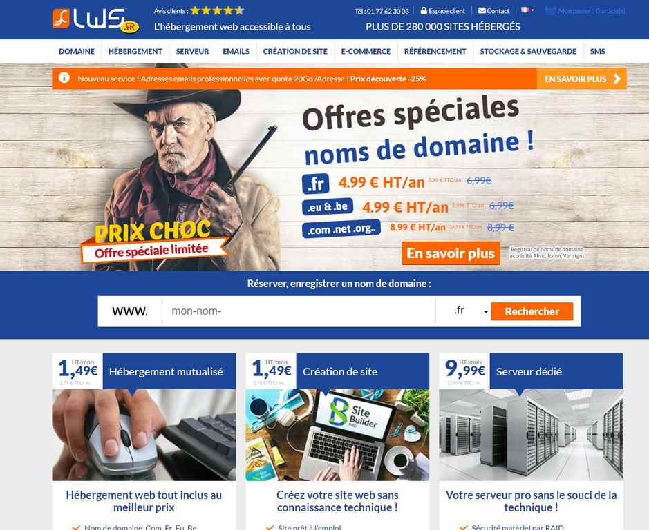 Offre pour les noms de domaine chez LWS