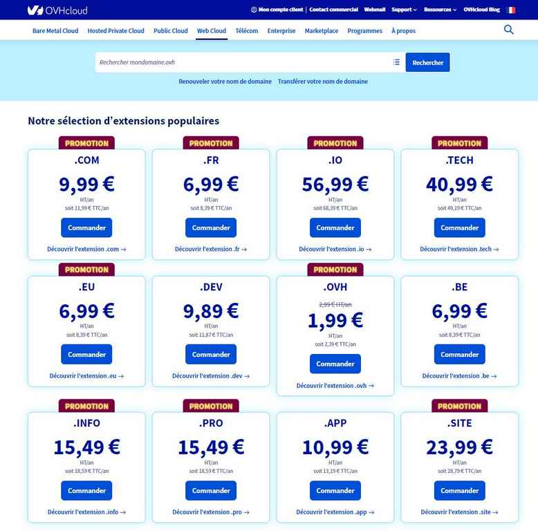 Exemples de tarifs chez OVH